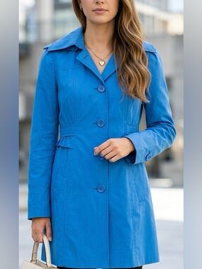 Guess Blue Iridescent Trench Coat Rain Jacket